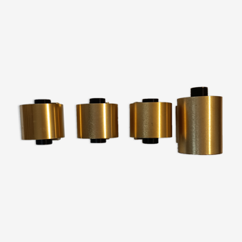 Series of 4 wall lamps in brushed aluminum gilded with 2 lights 1970/1980.