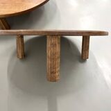 Duo of large modernist tripod coffee tables