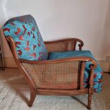 Vintage wooden and cane bridge armchair from the 1950s