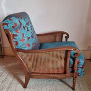 Bridge armchair in wood and cane from the 1950s.