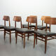 Danish Solid Teak Wooden Dining Chairs with Black Leatherette Seating 1960s