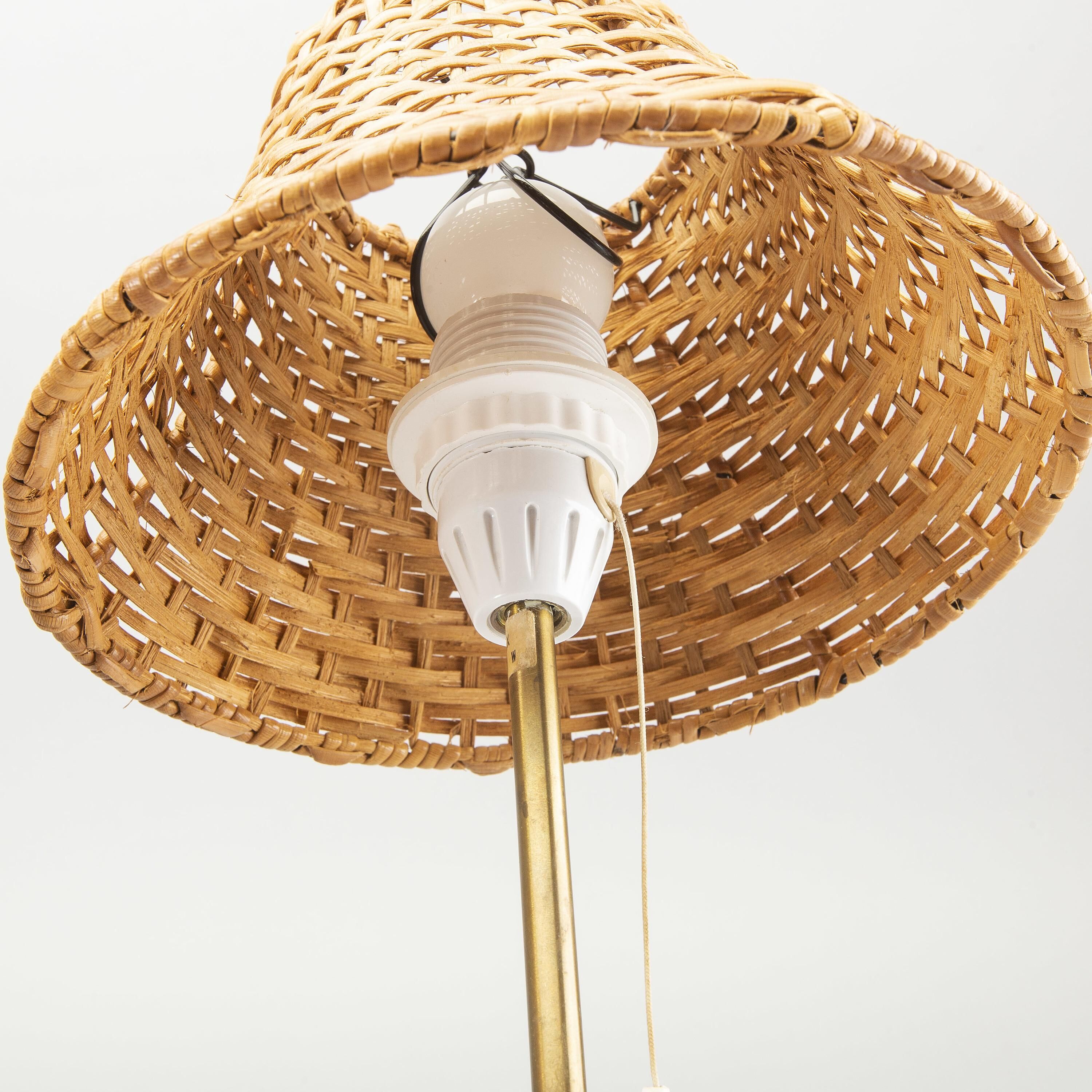 Boréns Boras Table Lamp Glass with Straw Shade Sweden 1960