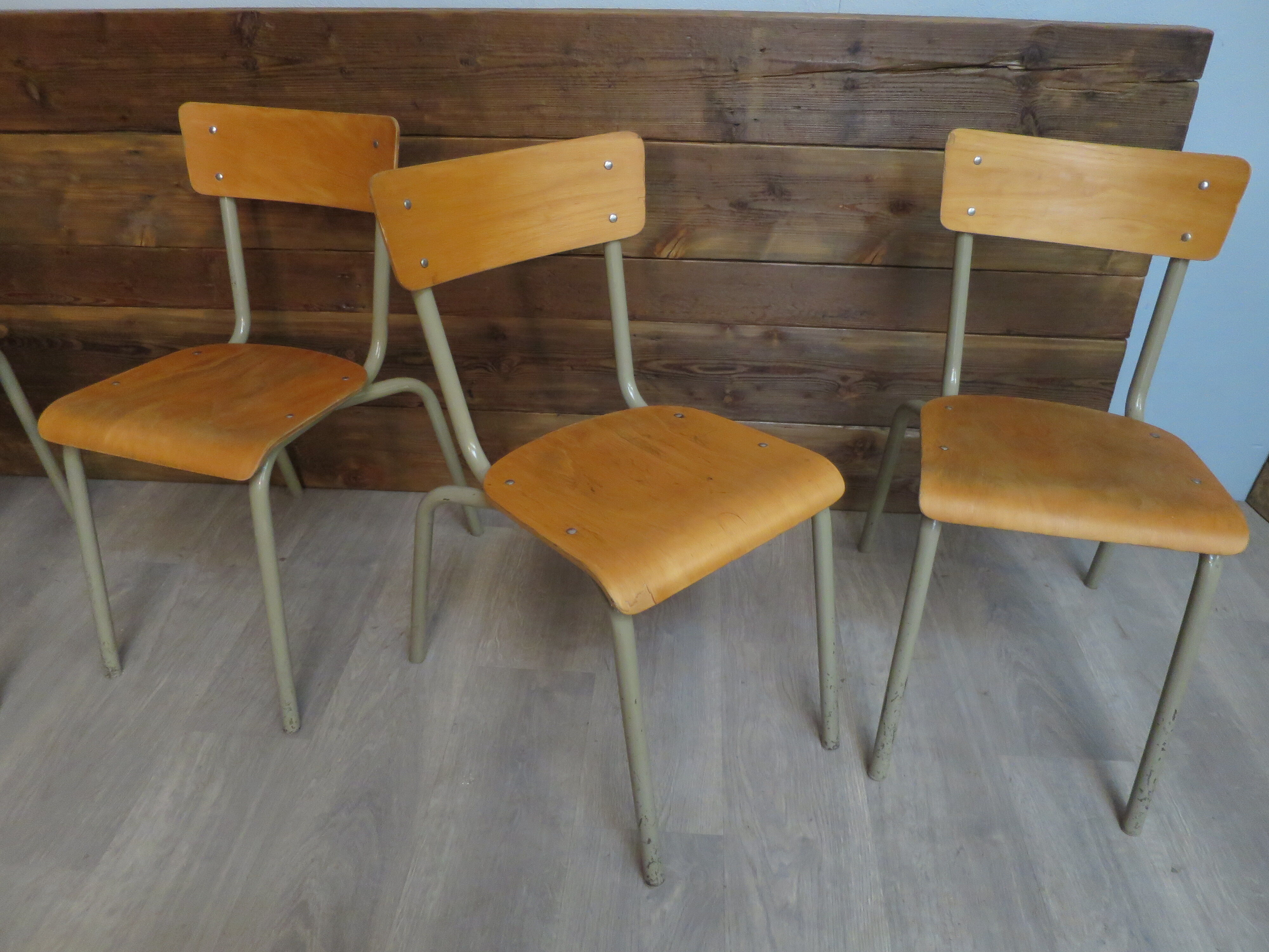 Set of 4 school chairs vintage gray tube