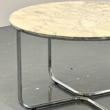 Vintage round marble dining table with tubular frame base