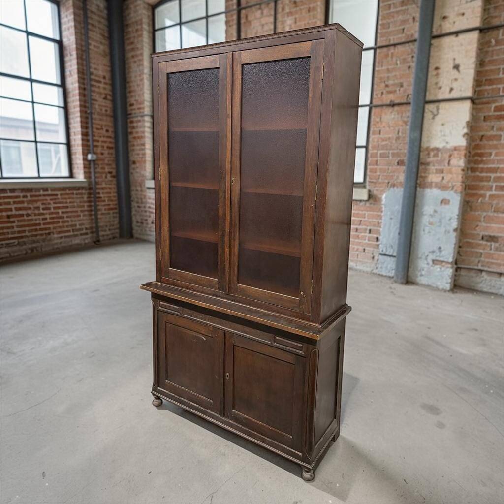 Vintage XL display cabinet in dark wood / wardrobe