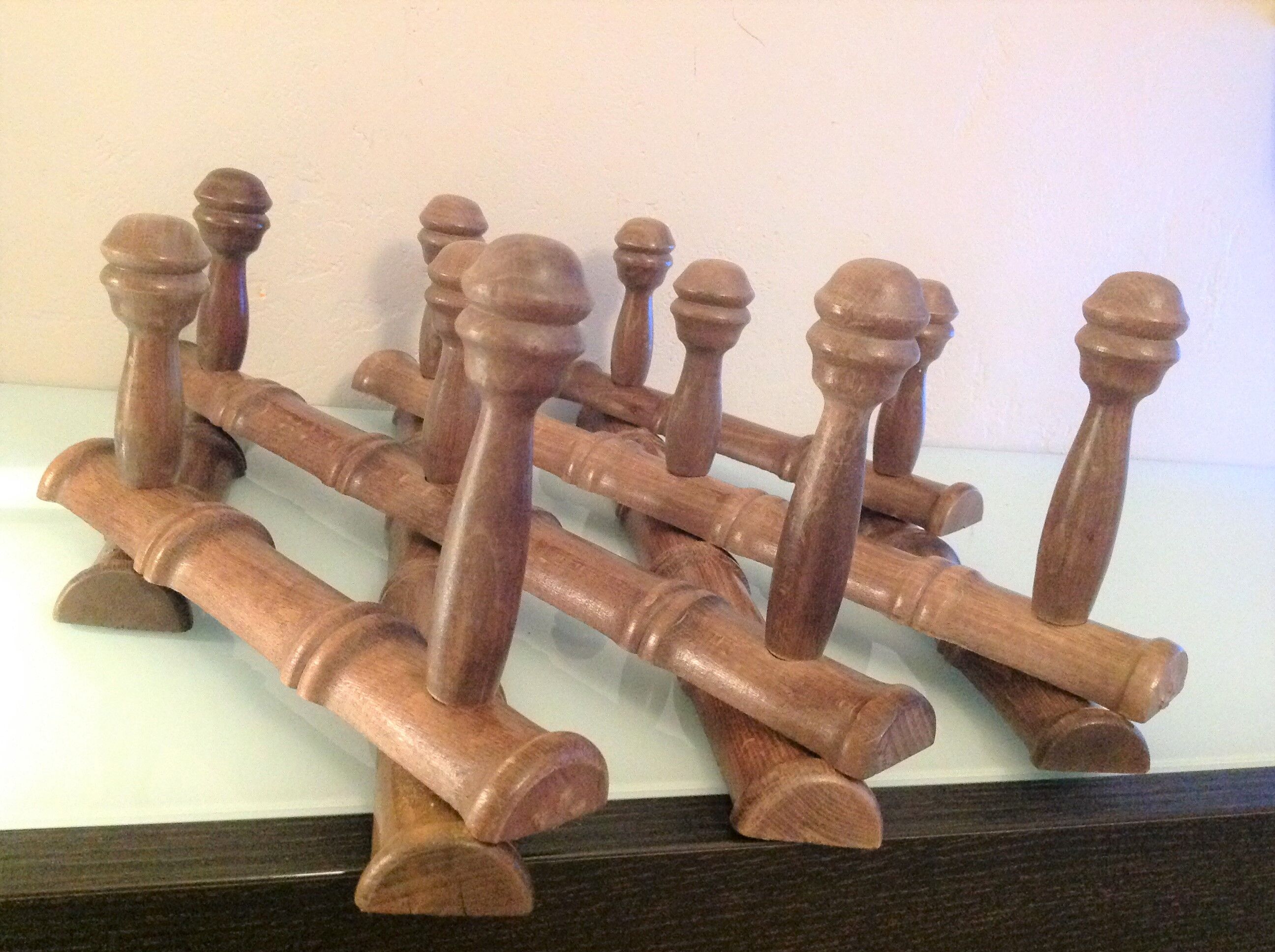 Ten-headed wooden accordion coat rack / vintage 60s-70s