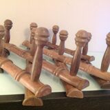 Ten-headed wooden accordion coat rack / vintage 60s-70s