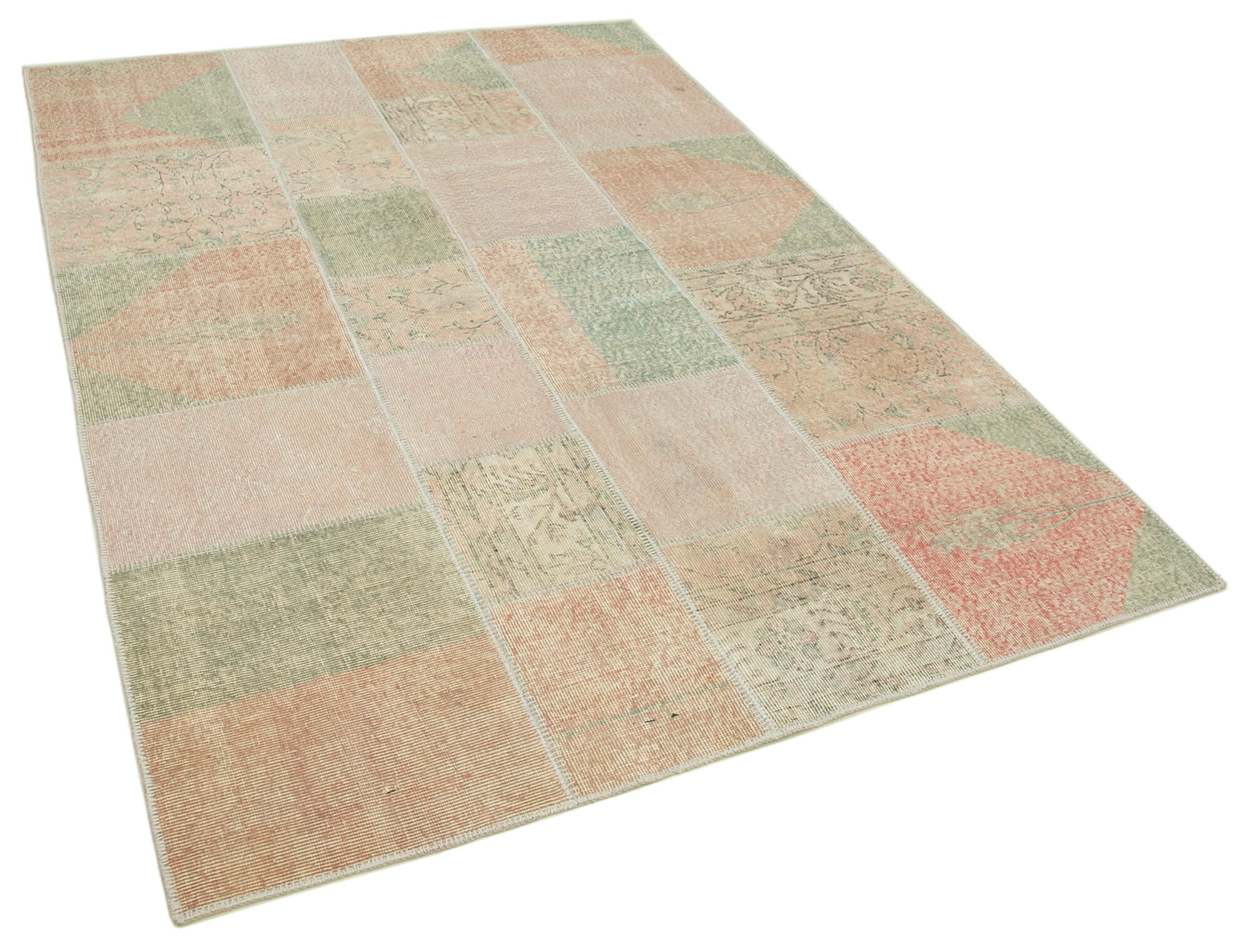 Handmade Oriental Contemporary 172 cm x 242 cm Beige Patchwork Carpet