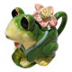 Frog teapot in earthenware with its lid and flowers.