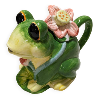 Frog teapot in earthenware with its flowery lid