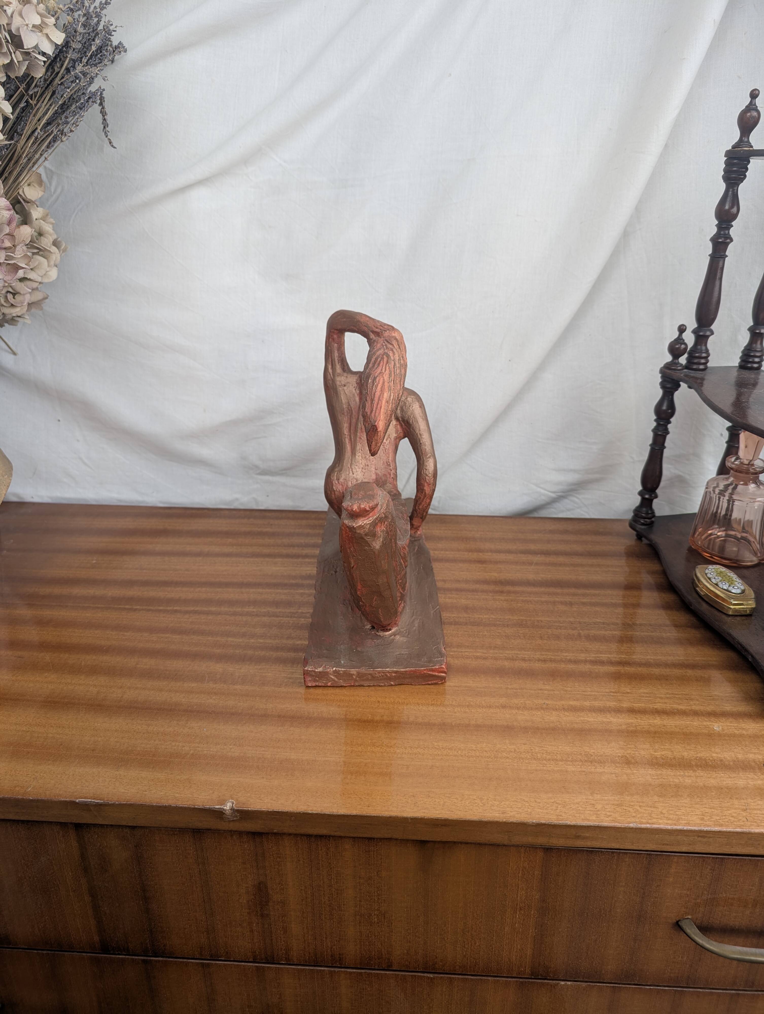 Terracotta Sculpture of a Slender Woman, Abstract Art Art Deco Style