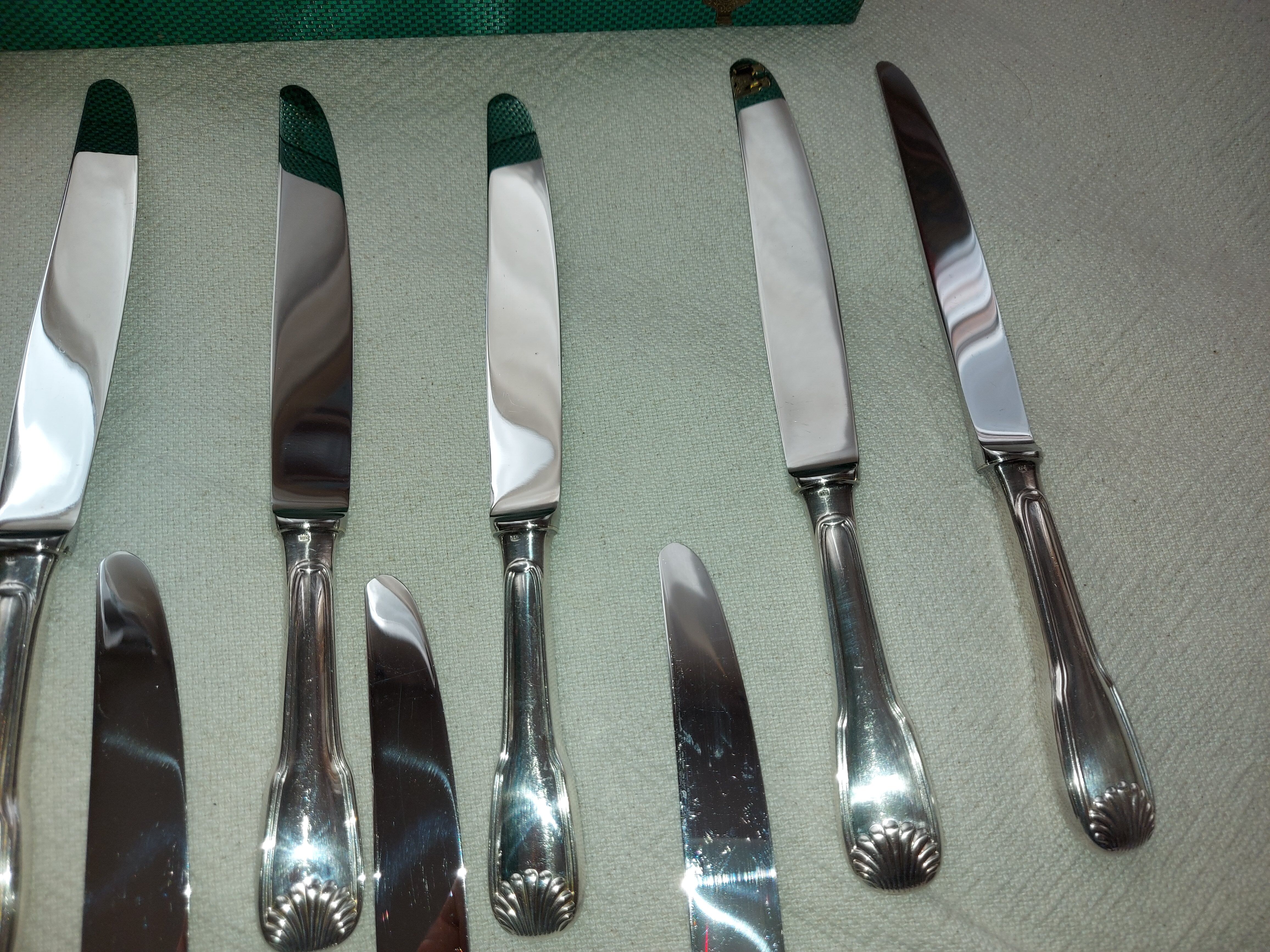 12 Silver Metal Ercuis Table Knives Box