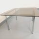 Vintage square coffee table in smoked glass and chrome metal from the 1970s.