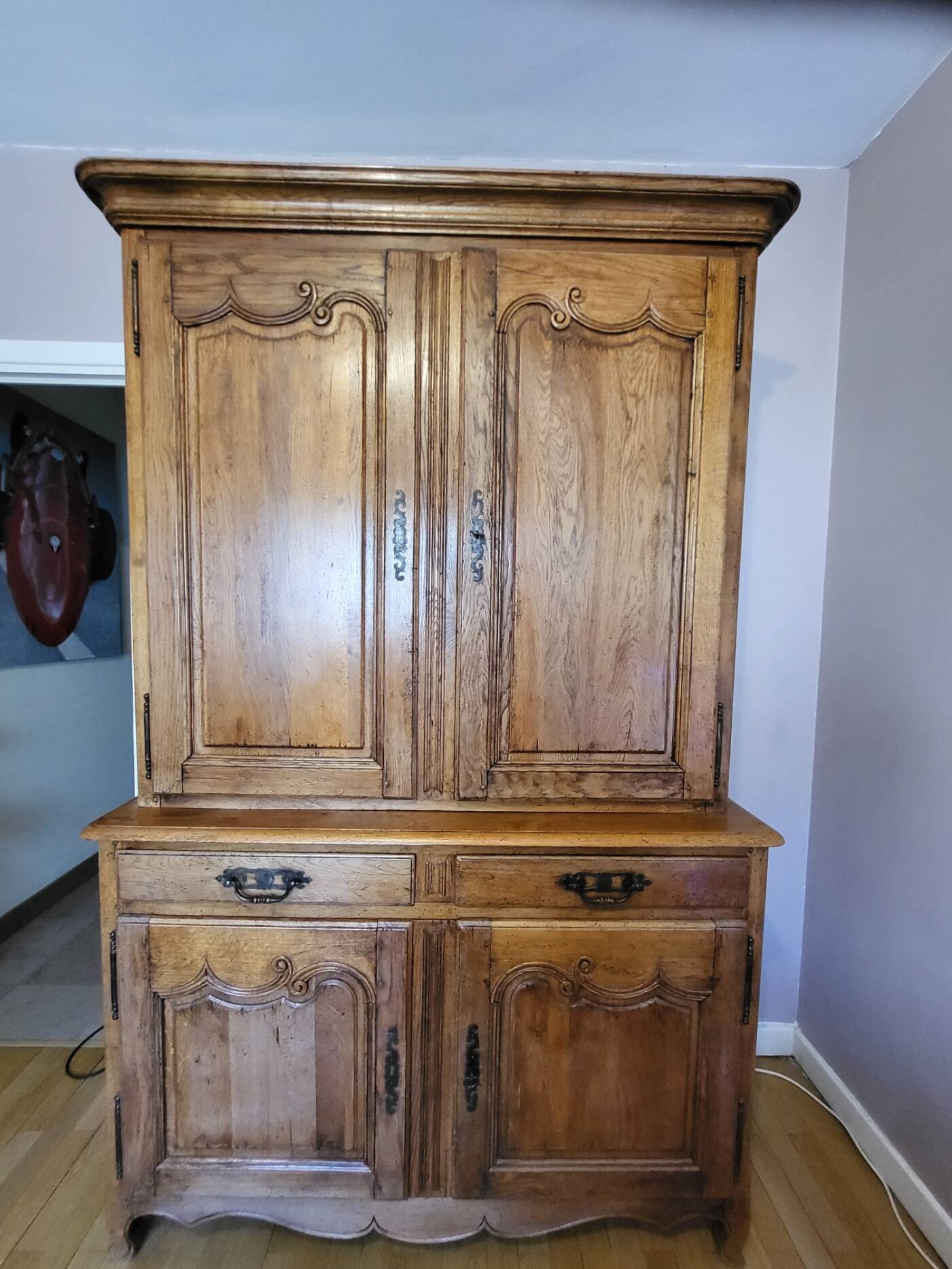 Norman buffet with 2 bodies in solid oak, manufactured by Doudard.