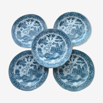 Set of 5 porcelain dessert plates Asian décor