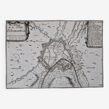 17th century copper engraving "Plan of the town of Armentiers" By Pontault de Beaulieu