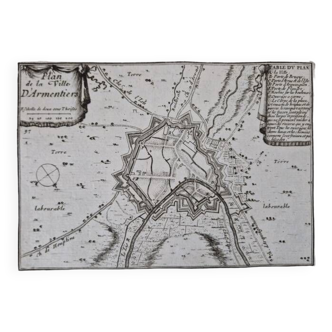 Gravure sur cuivre XVIIème siècle  "Plan de la ville d'Armentiers"  Par Pontault de Beaulieu