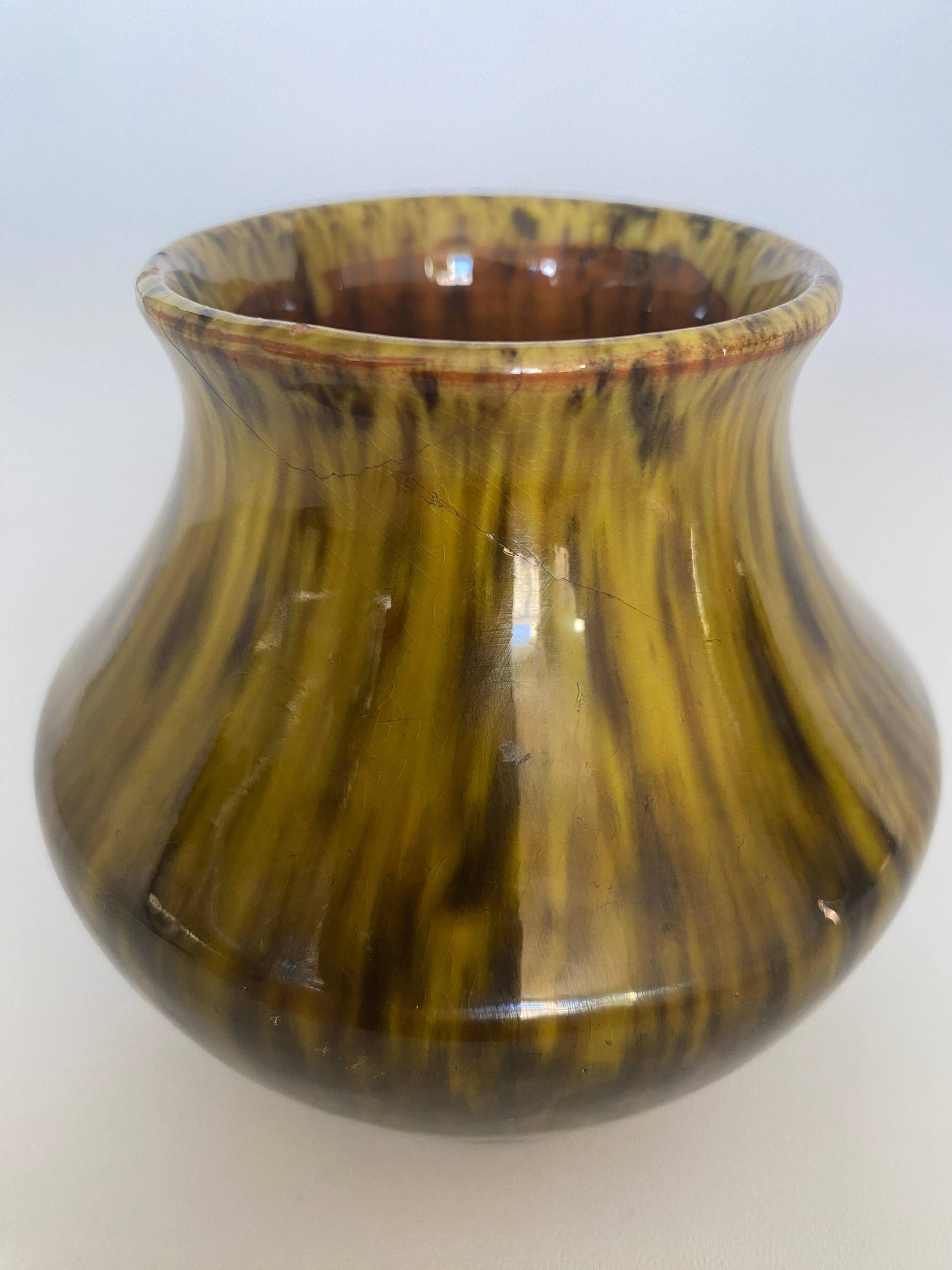 Scandinavian Modern Black and Olive Glazed Ceramic Vase Nittsjö Keramik, 1960s