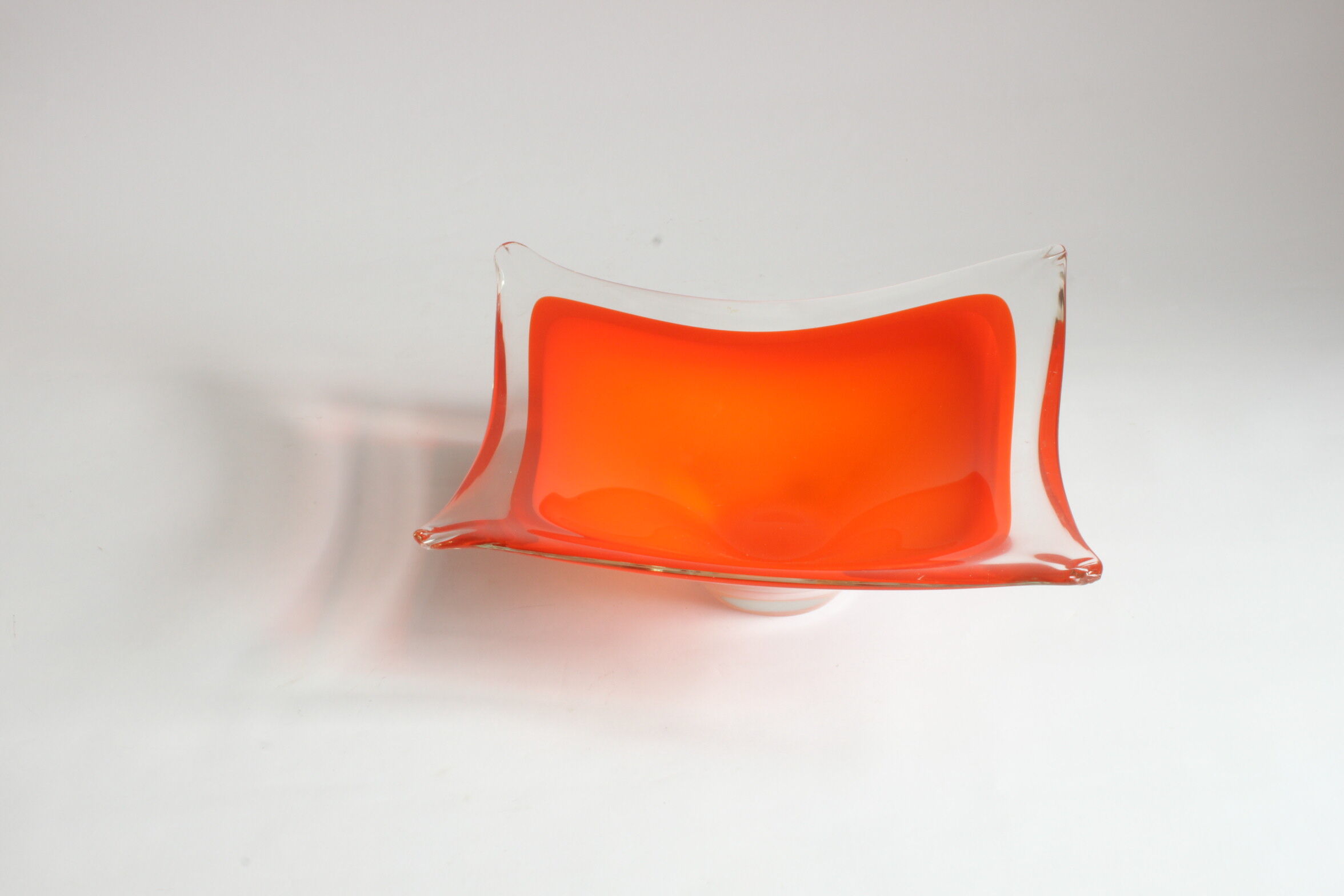 Empty pocket in orange square Murano glass, Italy 1970s.