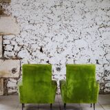 Pair of green velvet armchairs, 1950