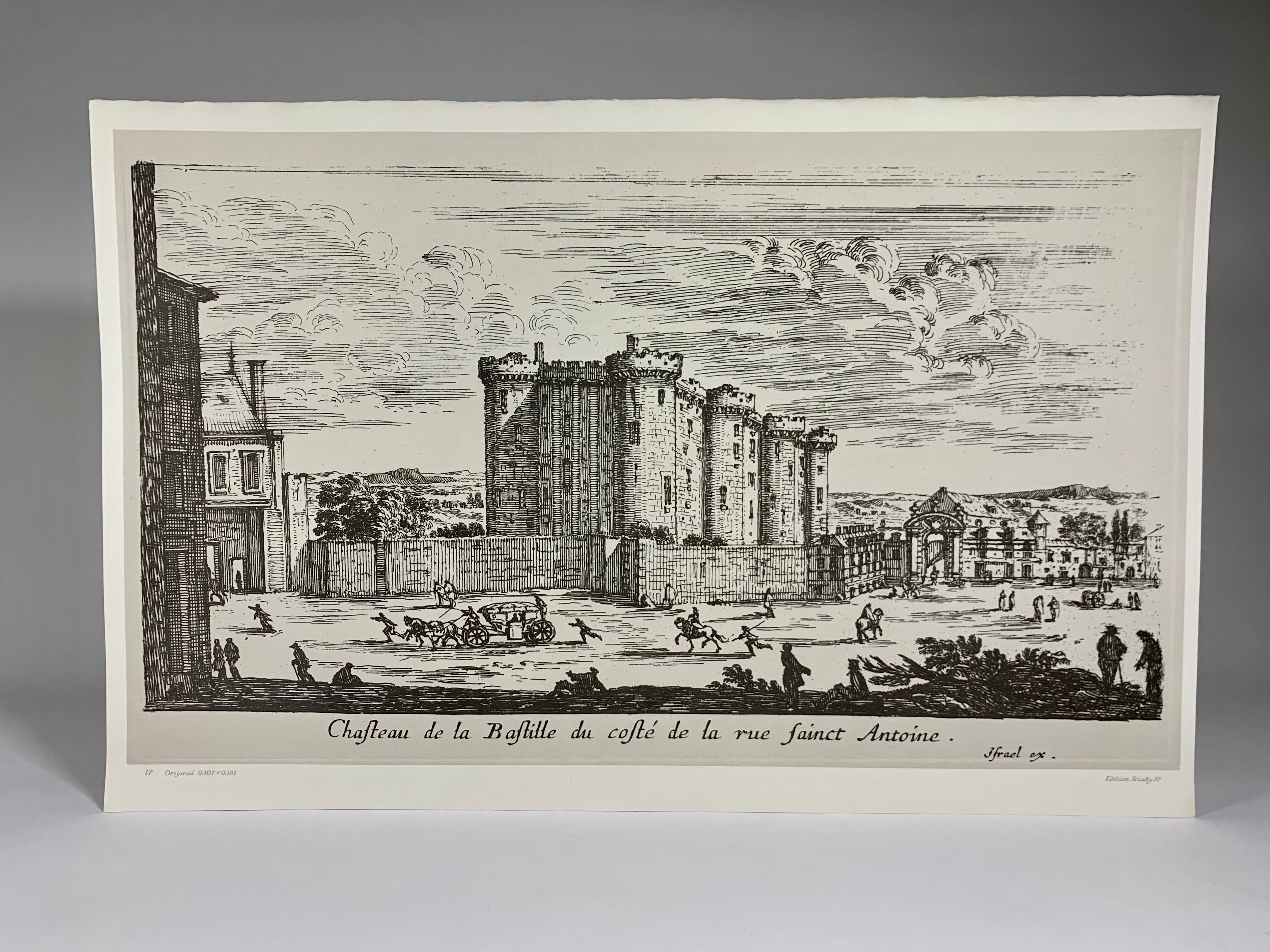 Affiche d'après lithographie d'Israel Silvestre du 18e s  "Ancienne vue du Château de la Bastille"