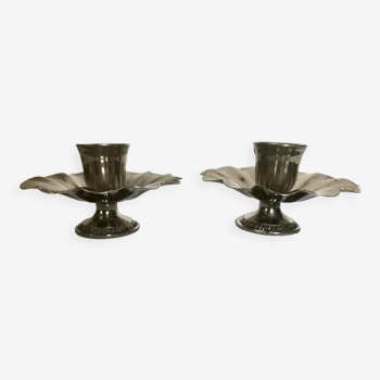 Paire de bougeoirs corolle en métal inox