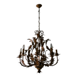 Large mid century gilt tole eight-light chandelier by Hans Kögl, 1960s