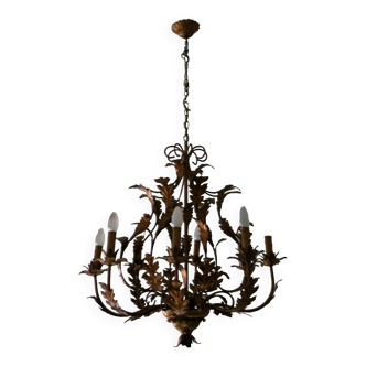 Large mid century gilt tole eight-light chandelier by Hans Kögl, 1960s
