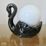 "Black swan" lamp in ceramic and opaline, 70s-80s
