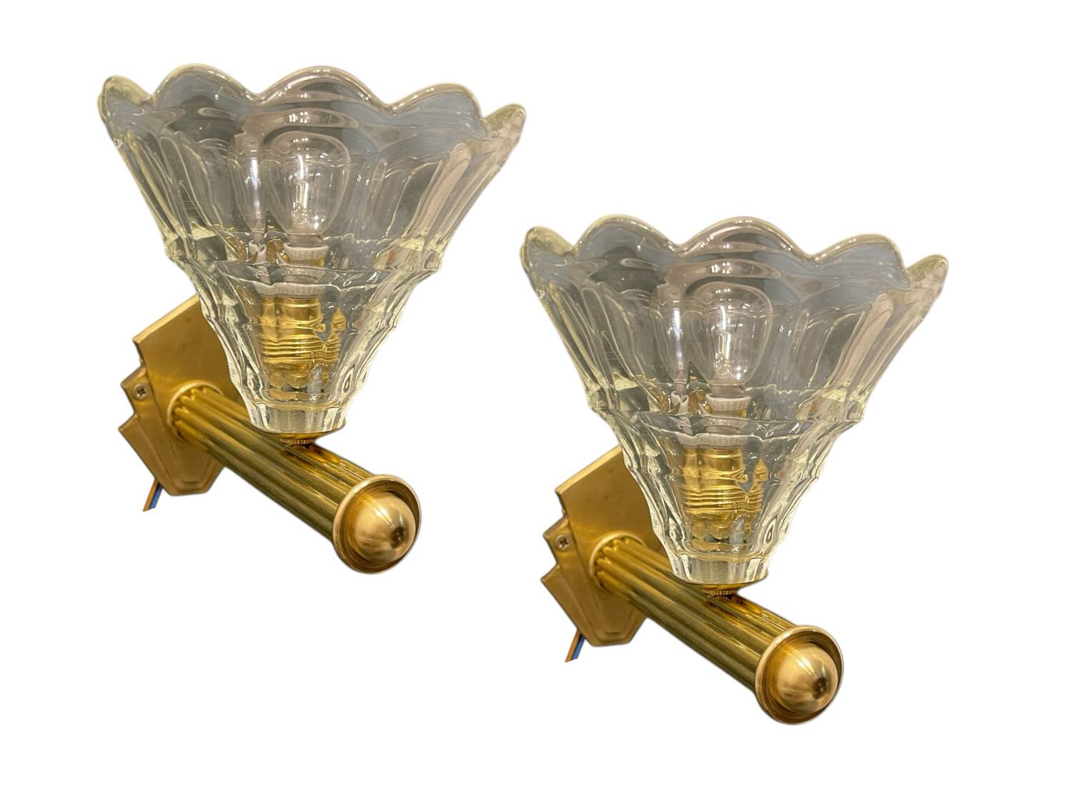 Murano Glass Brass Sconces Set of 2 1960’s