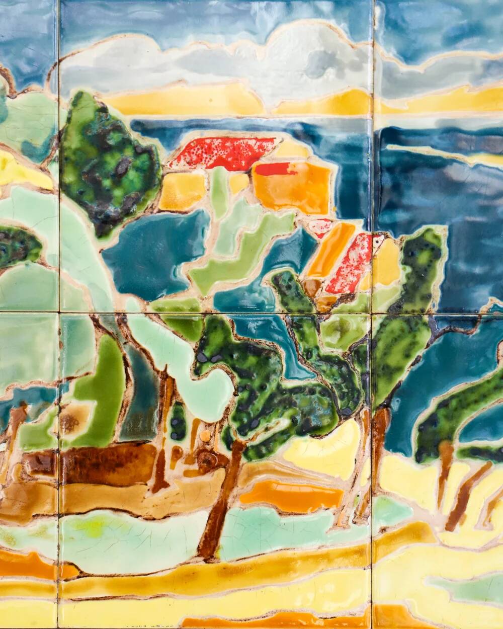 Mid-Century coloured enamelled ceramic tile art panel, Anduze