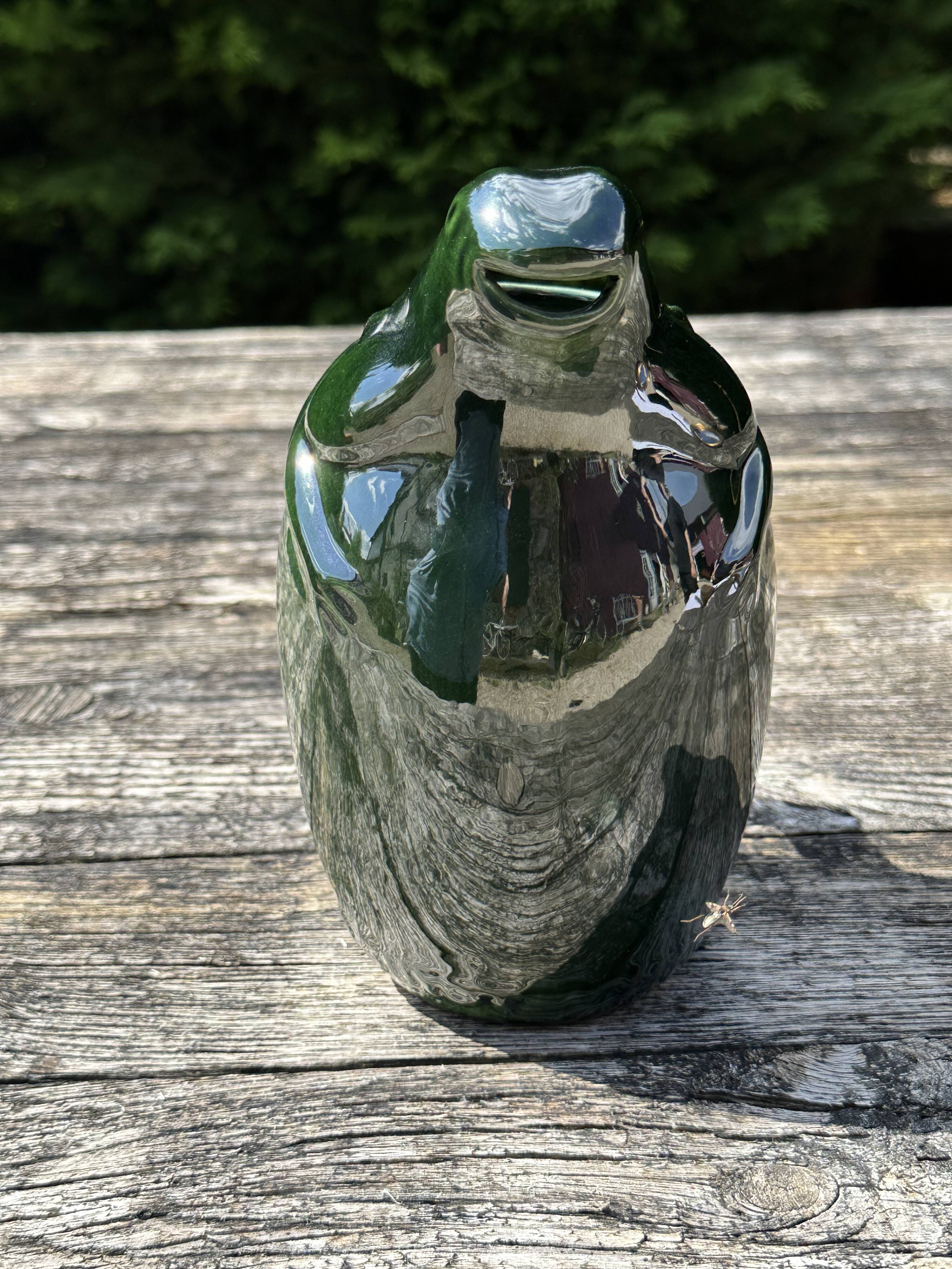 French ceramic dark green frog pitcher