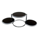 Articulated coffee table with 3 shelves, black glass and chrome, 1980