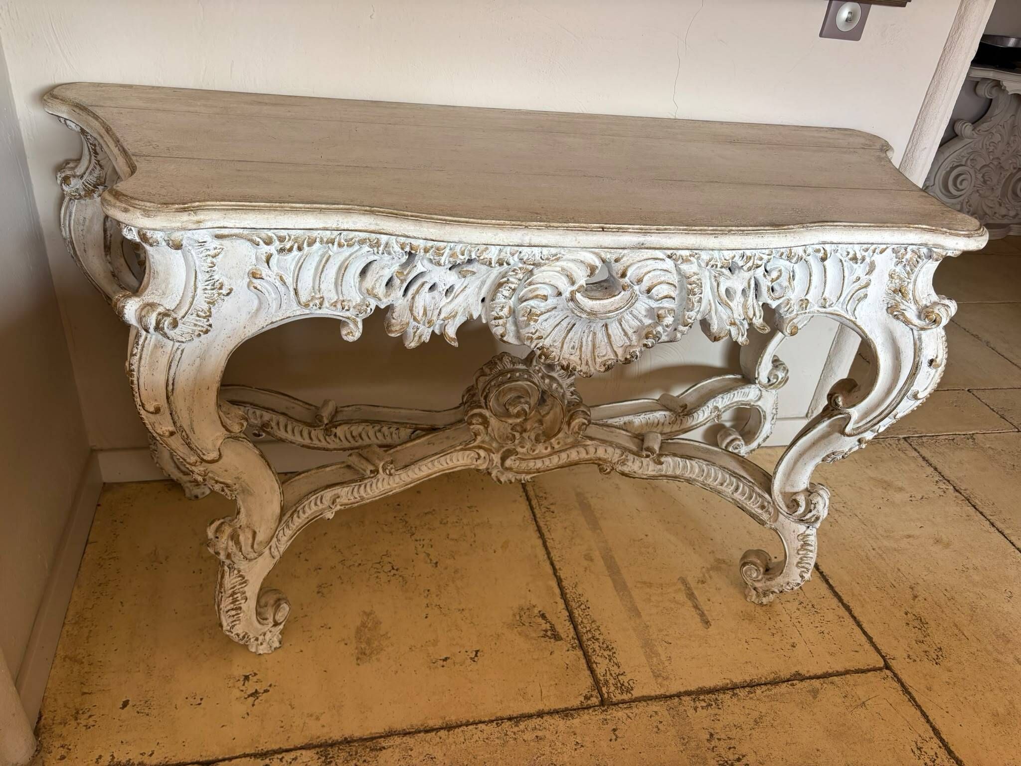 Large carved white wooden console