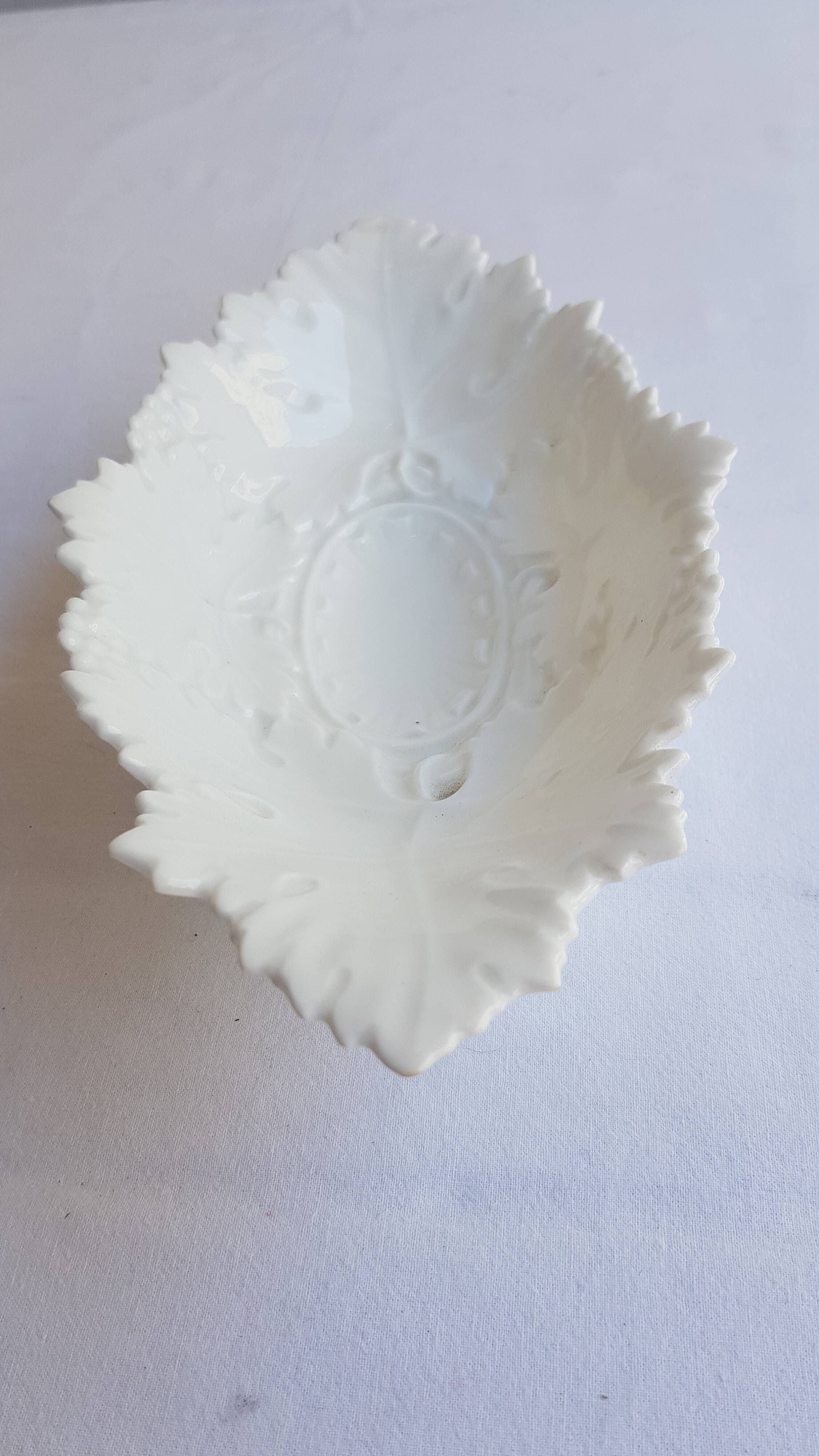 Large old ravier cut in white porcelain