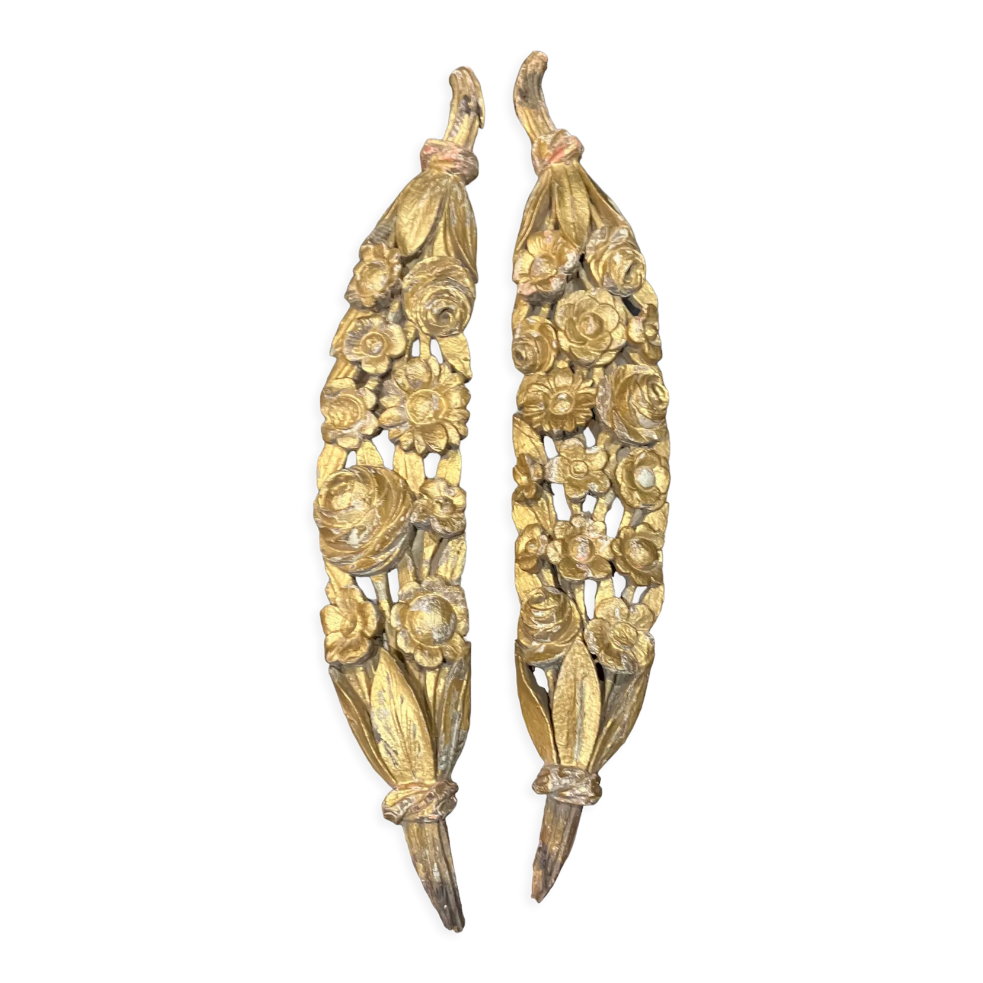 Pair of gilded wood decorated with floral garlands