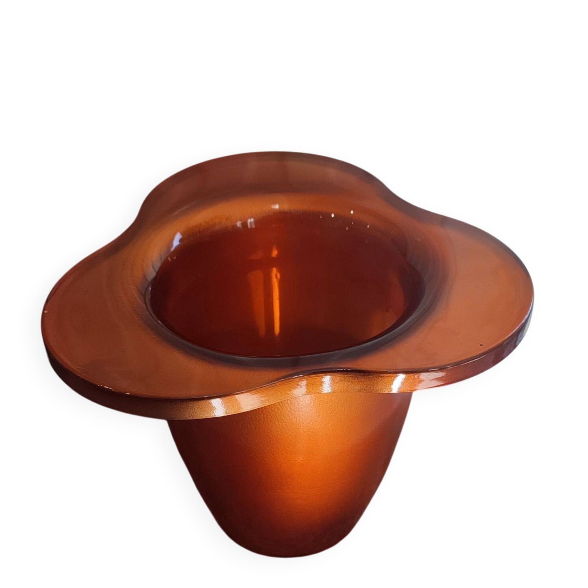 Vintage iridescent orange glass vase, 70s design