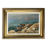 HST Mediterranean Marine Marseille painting? circa 1950 + frame