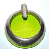 Cendrier cigare vintage en verre vert taillé et cerclage en étain