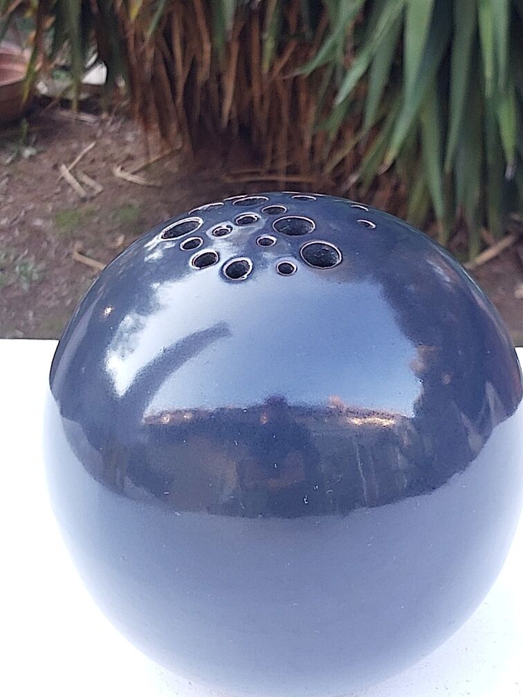 Signed ceramic flower-picker ball