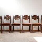 Ensemble de six chaises à manger art déco en chêne Français (6)