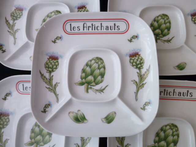 Set of 5 porcelain artichoke plates Creation Florence de Limoges