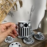 6 Vintage 90s Black and White Coffee Cups Geometric Patterns