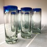 Handmade cobalt blue tequila glasses made of recycled glass