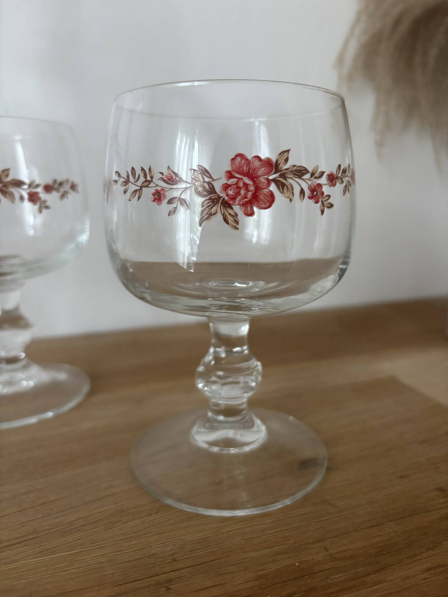 Vintage lot de 6 verres à pied Luminarc fleurs roses