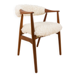 Th. Herlev, Farstrup solid teak chair in natural sheepskin upholstery, Denm