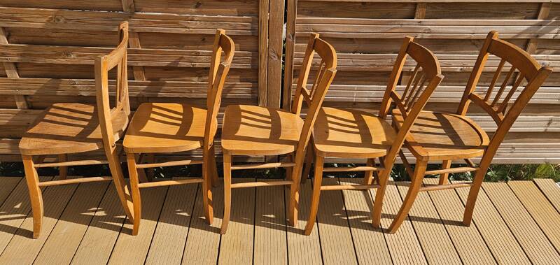 5 chaises bistrot vintage luterma en bois clair – fabrication française