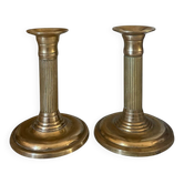 Pair of fluted column candlesticks in brass