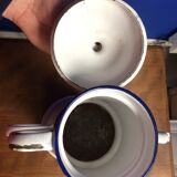 Enamelled kitchen coffee maker, ladle holder, spice jars set