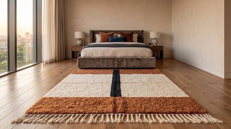 Large Berber rug made of natural wool, traditionally handwoven, 3/4 m.